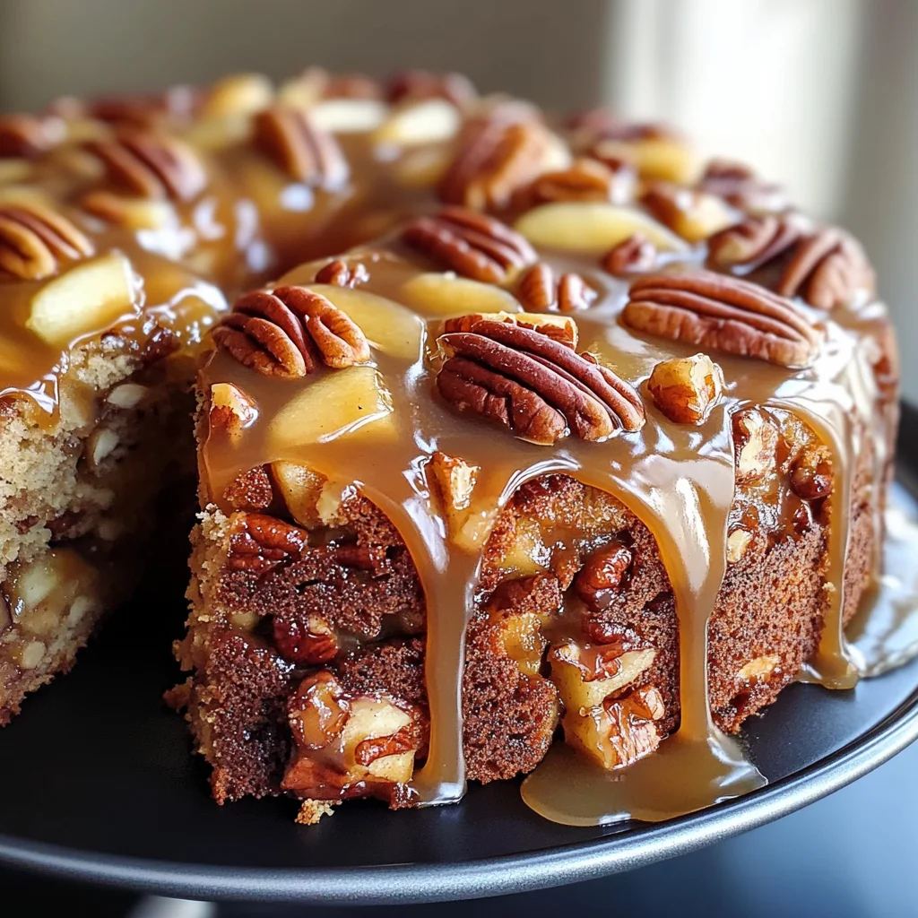 Apple Pecan Cake With Caramel Glaze