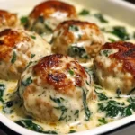 Baked Chicken Ricotta Meatballs with Spinach Alfredo Sauce