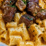 Cajun Steak Tips in Cheesy Rigatoni Parmesan Sauce