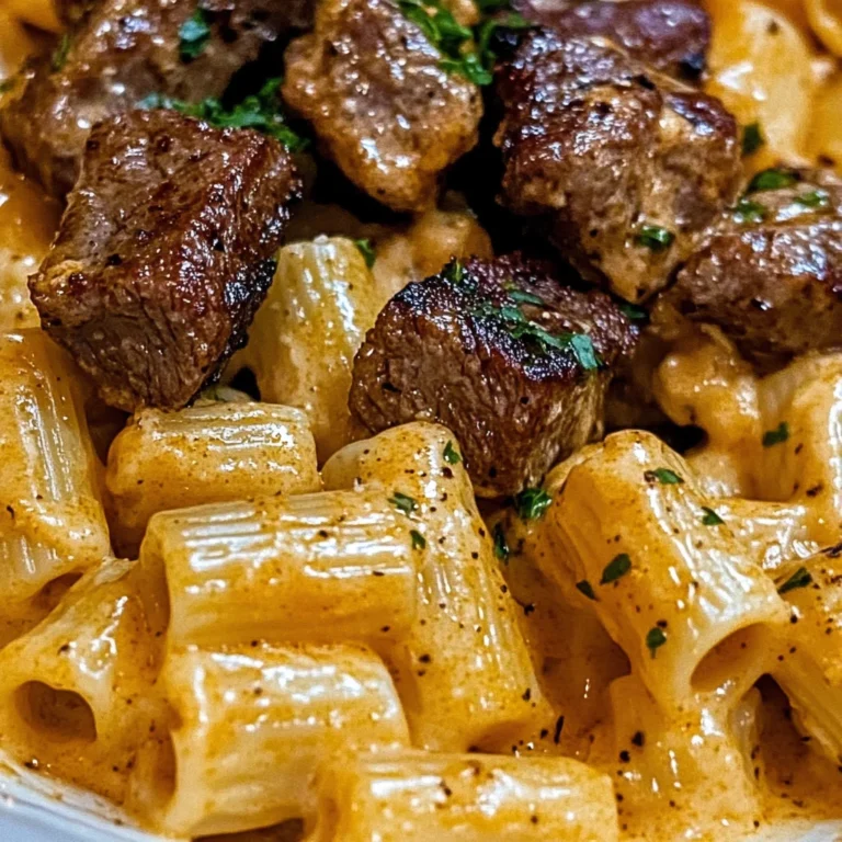 Cajun Steak Tips in Cheesy Rigatoni Parmesan Sauce