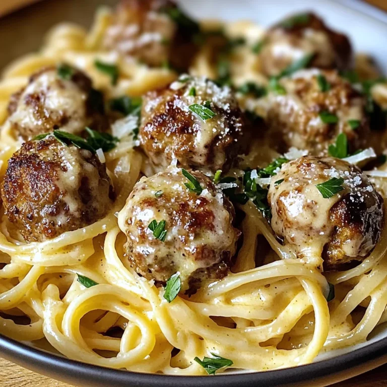 Garlic Butter Meatballs : Creamy Linguine Delight