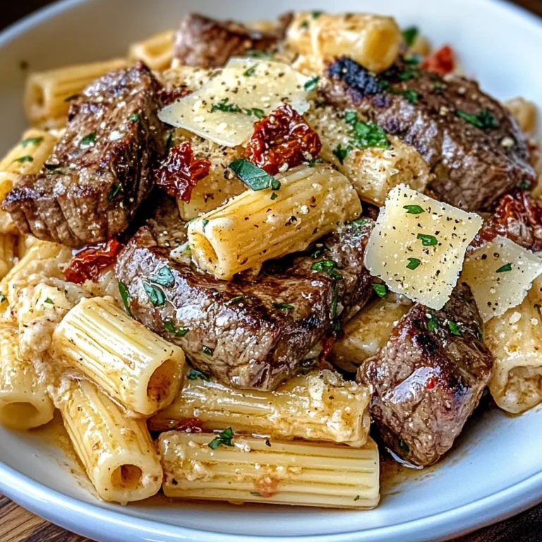 Garlic Butter Steak Tips with Cheesy Rigatoni