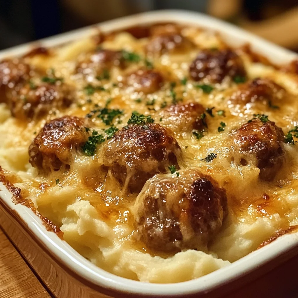 Meatball & Mashed Potato Bake