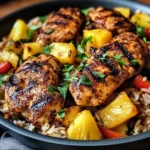 One Pan Caribbean Jerk Chicken with Pineapple-Coconut Rice Recipe