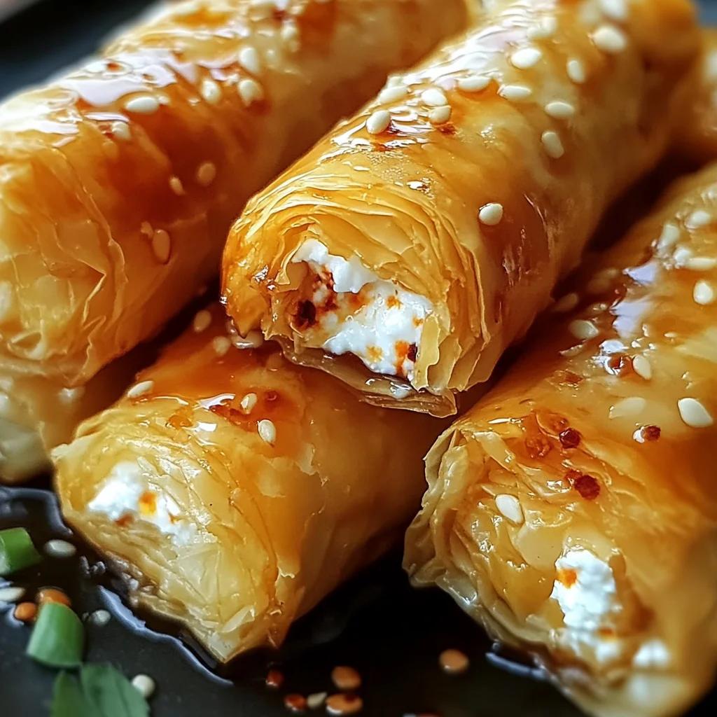 Oven Fried Feta Rolls with Chili Honey