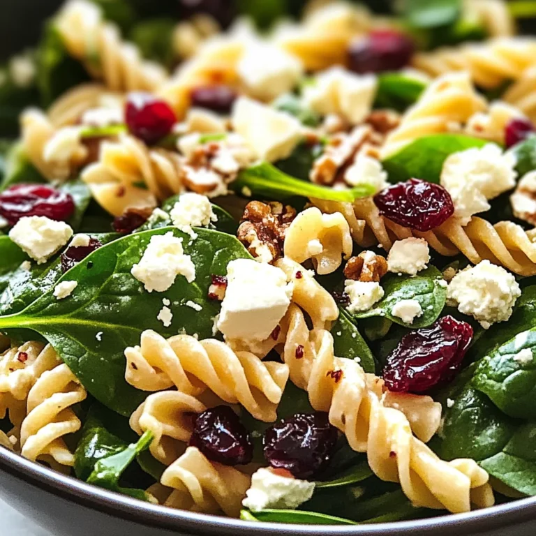 Spinach Pasta Salad with Feta and Cranberries