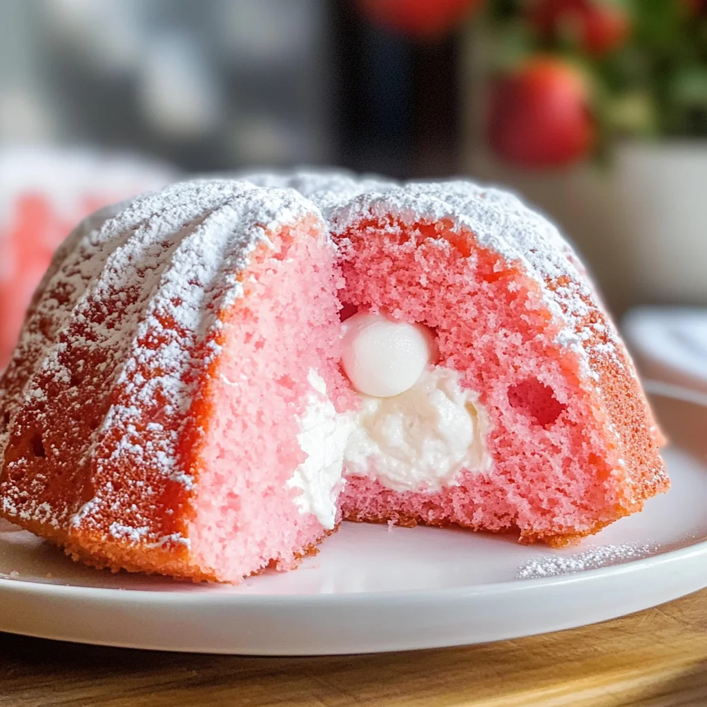 Strawberry Bundt Cake with Marshmallow Cream Filling