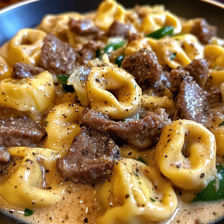 Cheesesteak Tortellini in Creamy Provolone Sauce