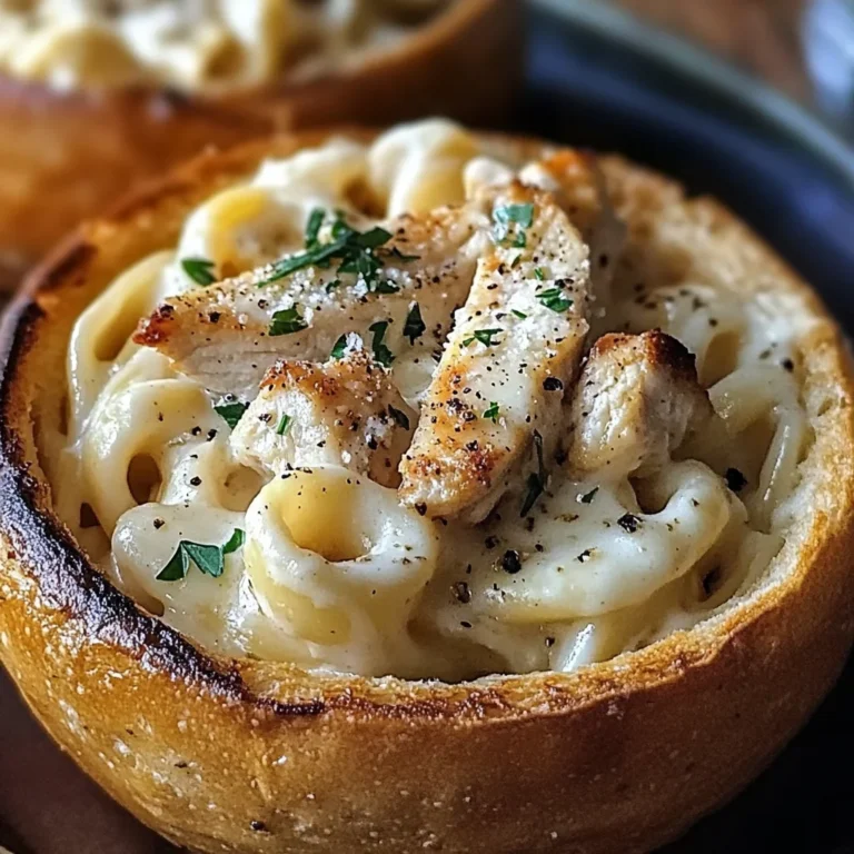 Chicken Alfredo Garlic Bread Bowls