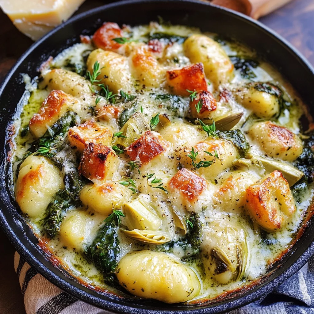 Creamy Pesto Gnocchi with Spinach and Artichokes