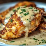 Crispy Parmesan Chicken with a Rich Garlic Sauce - Easy Dinner Idea