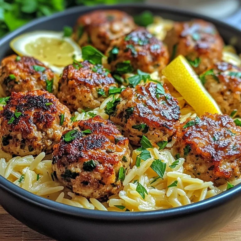 Greek Chicken Meatballs with Lemon Orzo