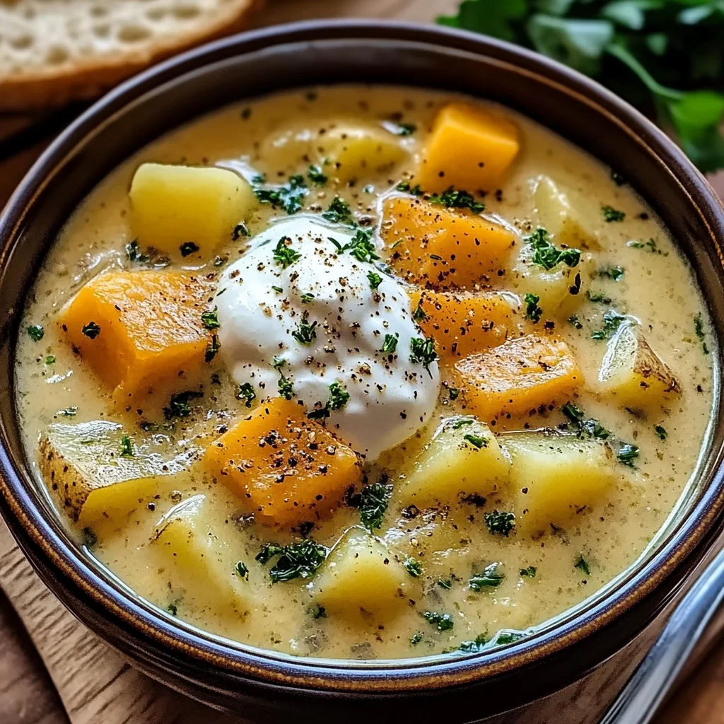Hearty Cheddar Garlic Herb Potato Soup Recipe