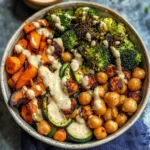Roasted Veggie Chickpea Bowls with Maple Dijon Tahini Dressing