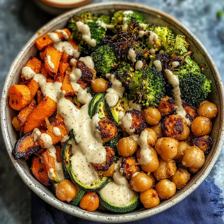 Roasted Veggie Chickpea Bowls with Maple Dijon Tahini Dressing