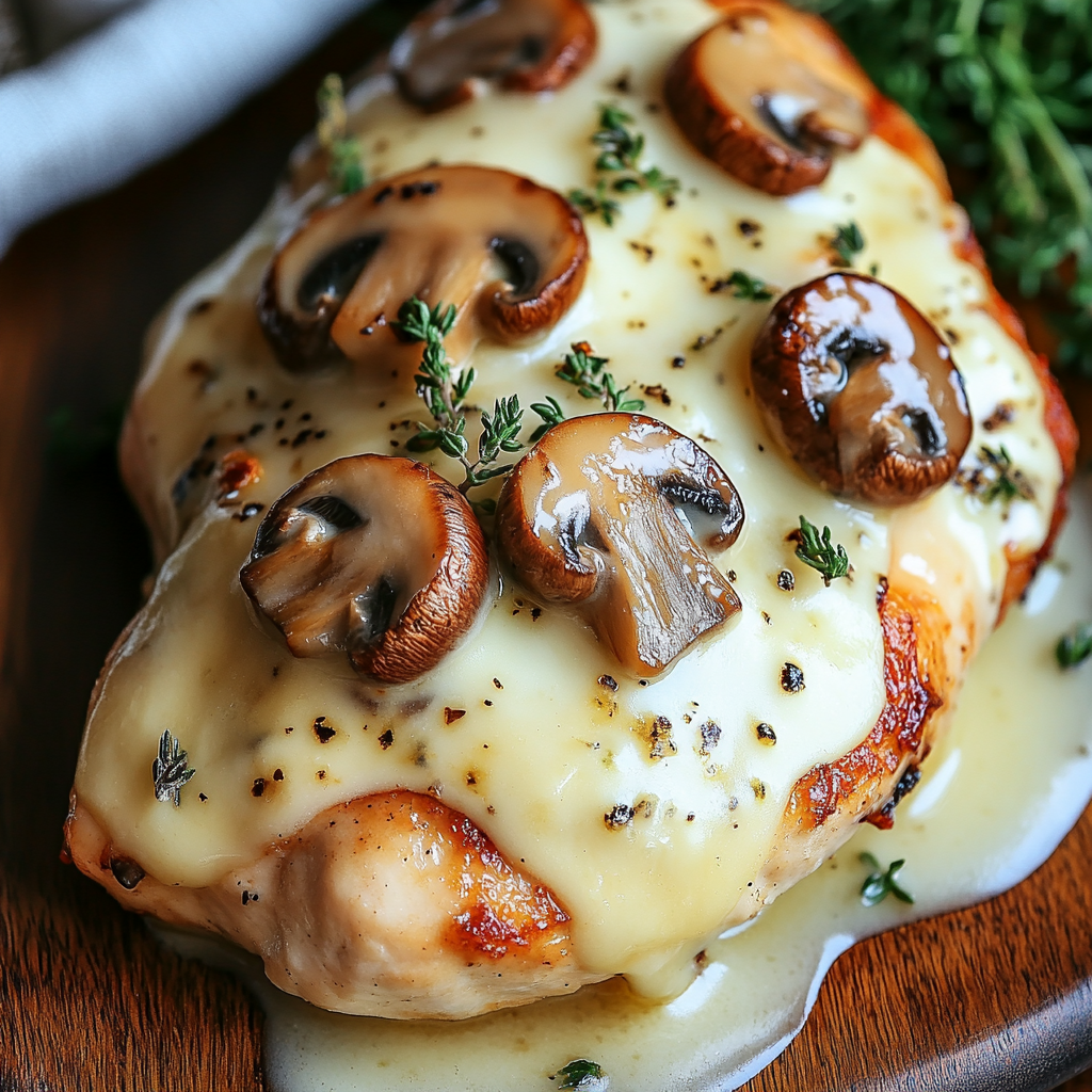 Irresistible Cheesy Garlic Butter Mushroom Stuffed Chicken