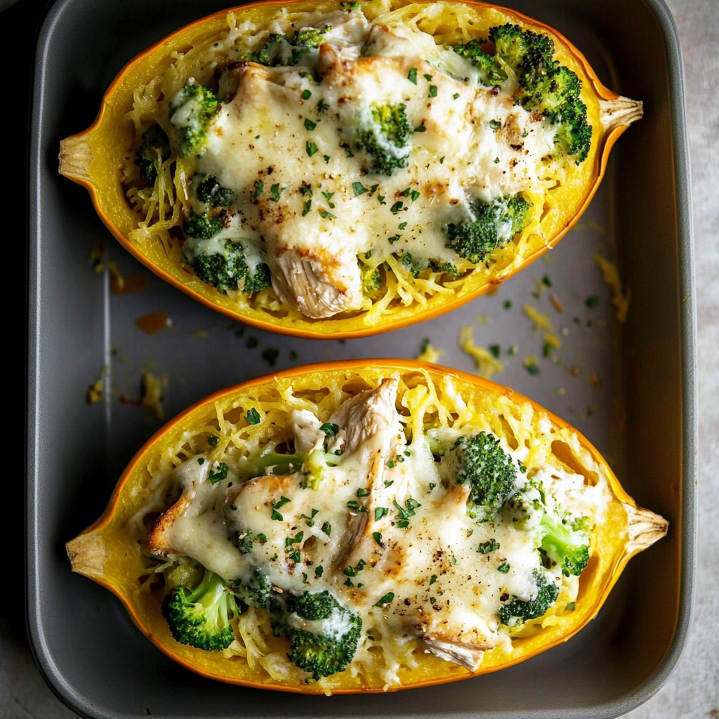 Irresistible Chicken and Broccoli Stuffed Spaghetti Squas…