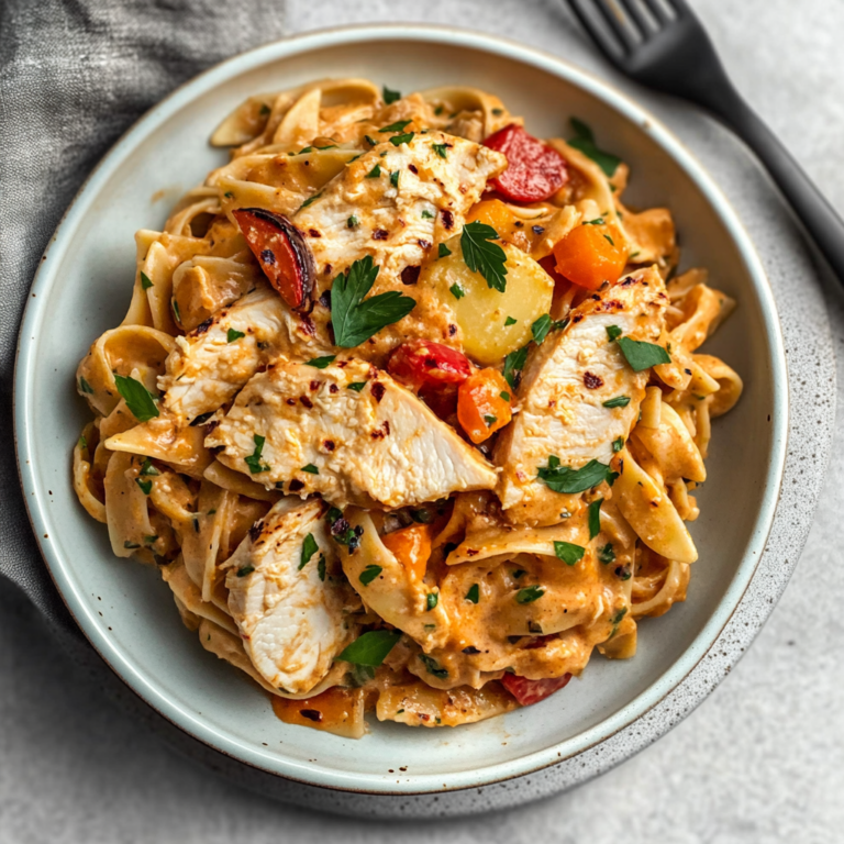 Irresistible Creamy, Spicy Chicken Pasta with Summer Veggies