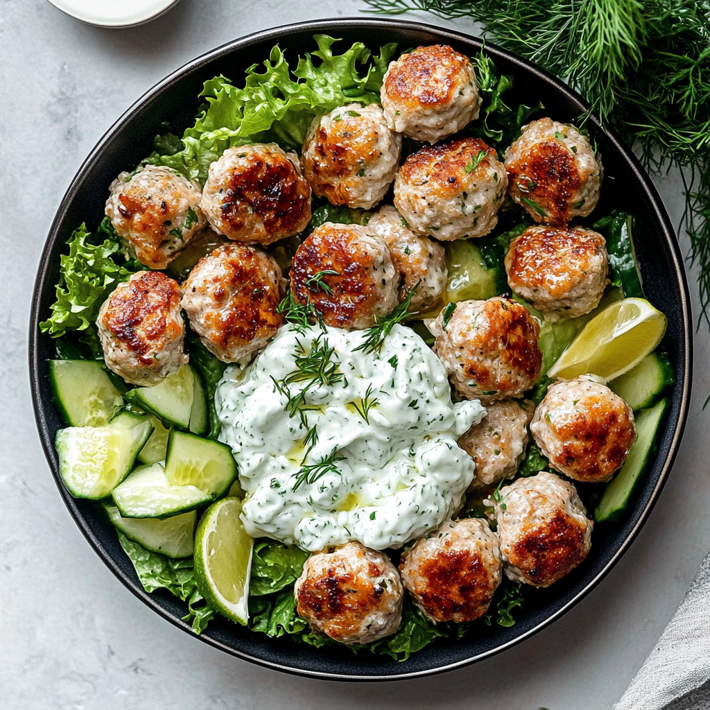Irresistible Greek Chicken Meatballs with Tzatziki Sauce