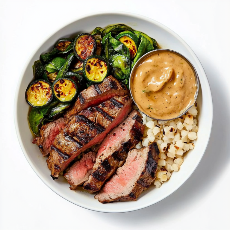 Irresistible Grilled Steak Bowl with Creamy Sauce & Zucchini