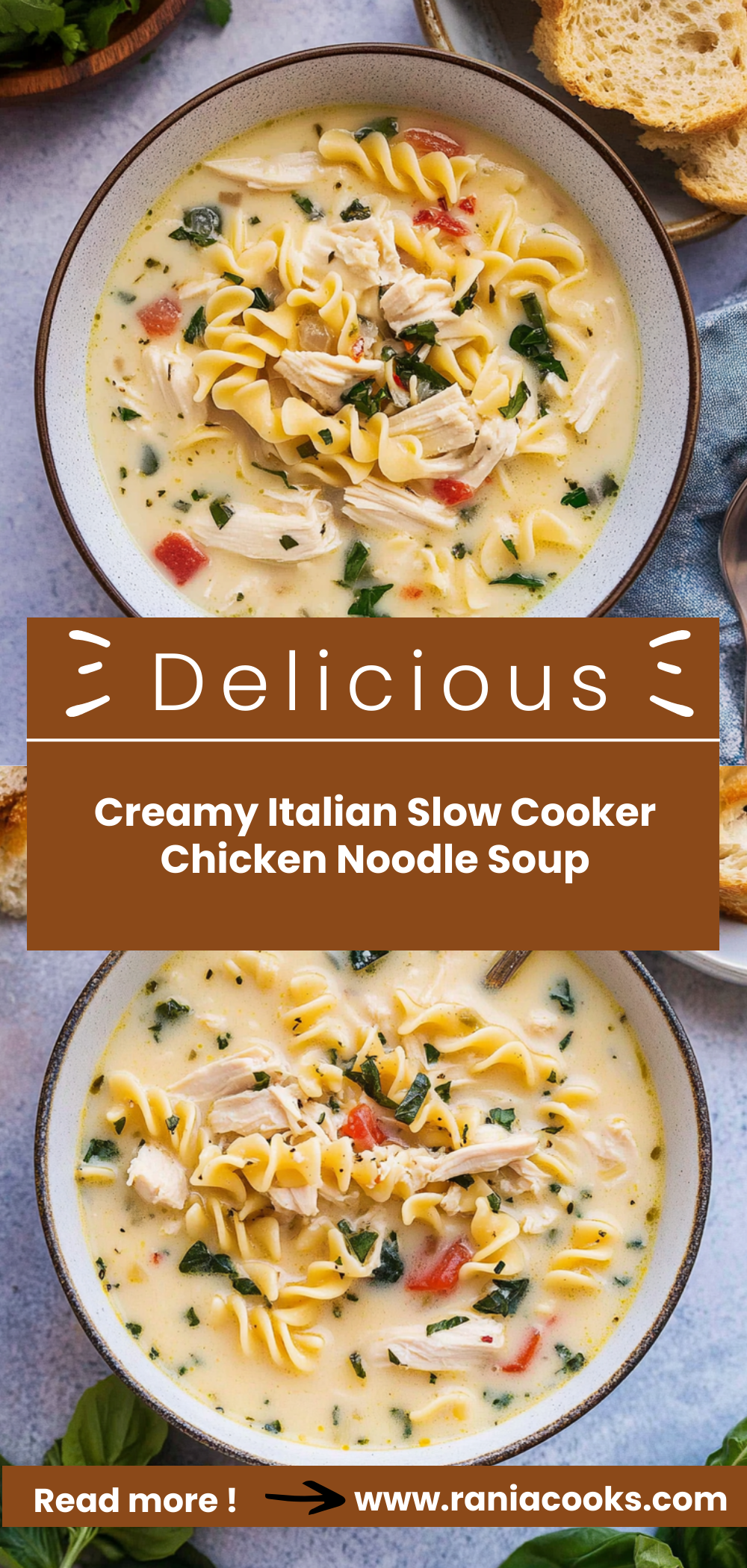 Creamy Italian Slow Cooker Chicken Noodle Soup