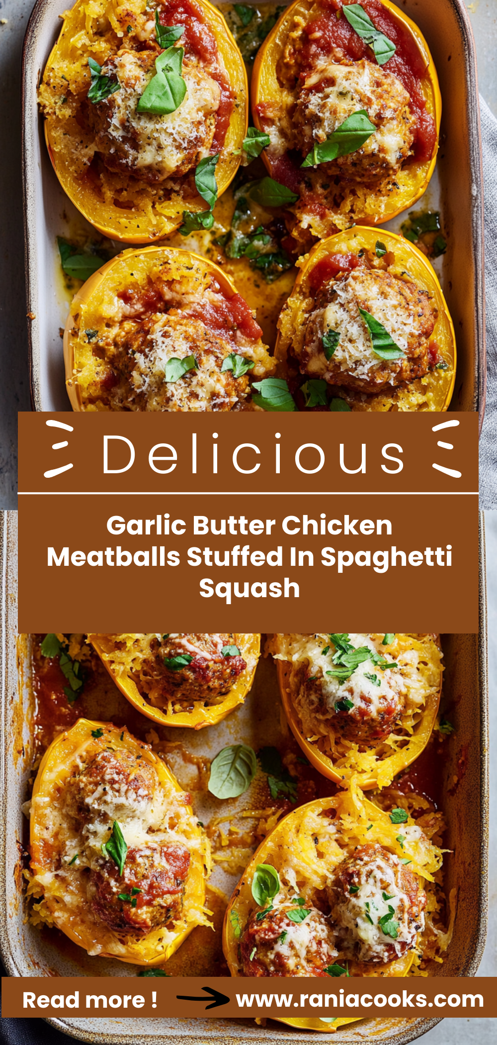Garlic Butter Chicken Meatballs Stuffed In Spaghetti Squash: