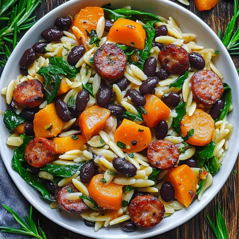 Butternut Squash and Black Bean Orzo with Savory Sausage