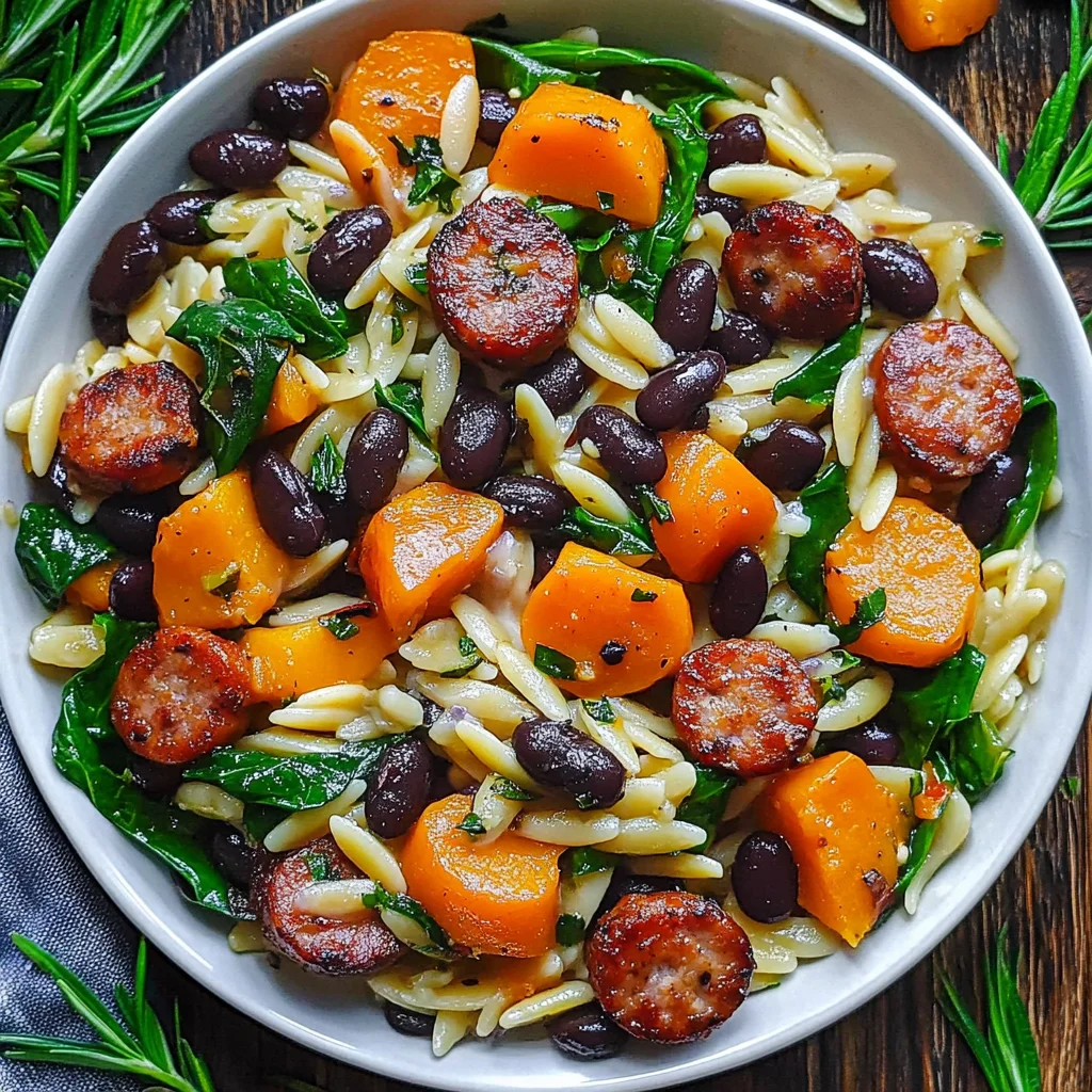 Butternut Squash and Black Bean Orzo with Savory Sausage