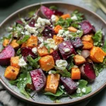 Creamy Roasted Beet Salad with Sweet Potato & Feta