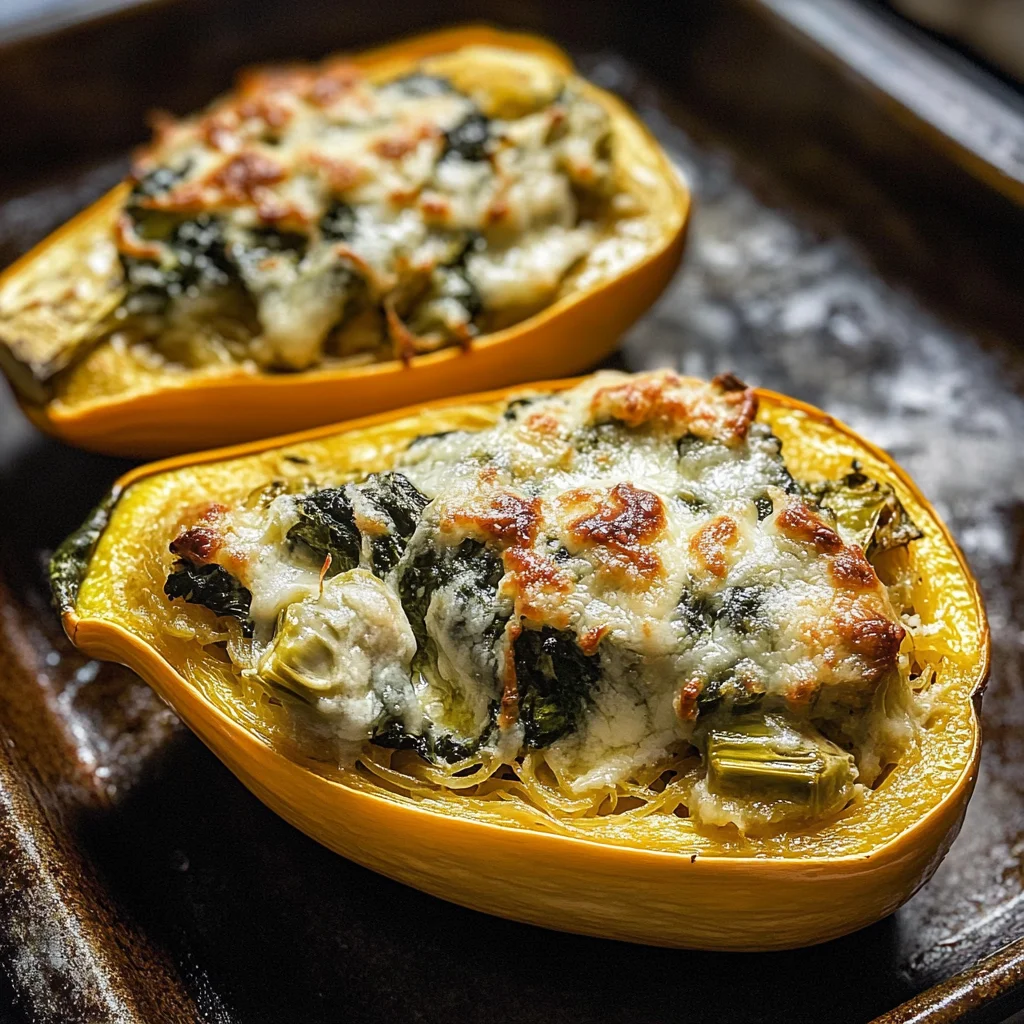 Spinach and Artichoke Stuffed Spaghetti Squash