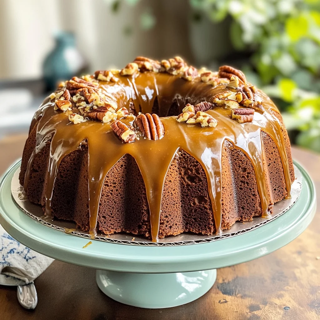 Toffee Pecan Bundt Cake with Caramel Drizzle