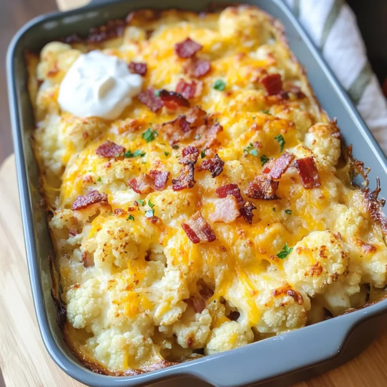 Loaded Cauliflower Casserole with Cheese and turkey Bacon | KETO