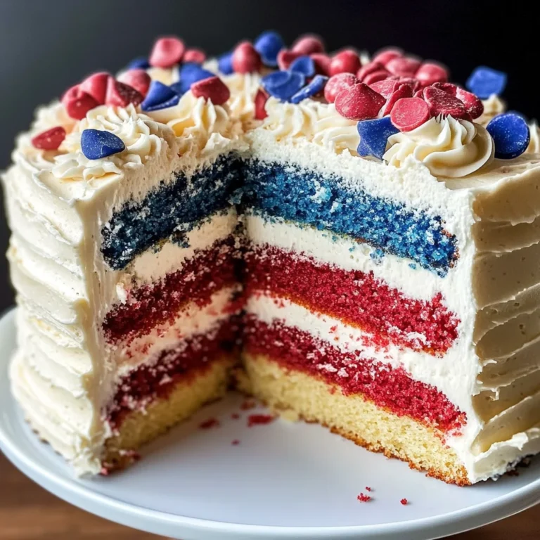 Red White and Blue Cake with Semi-Naked Icing