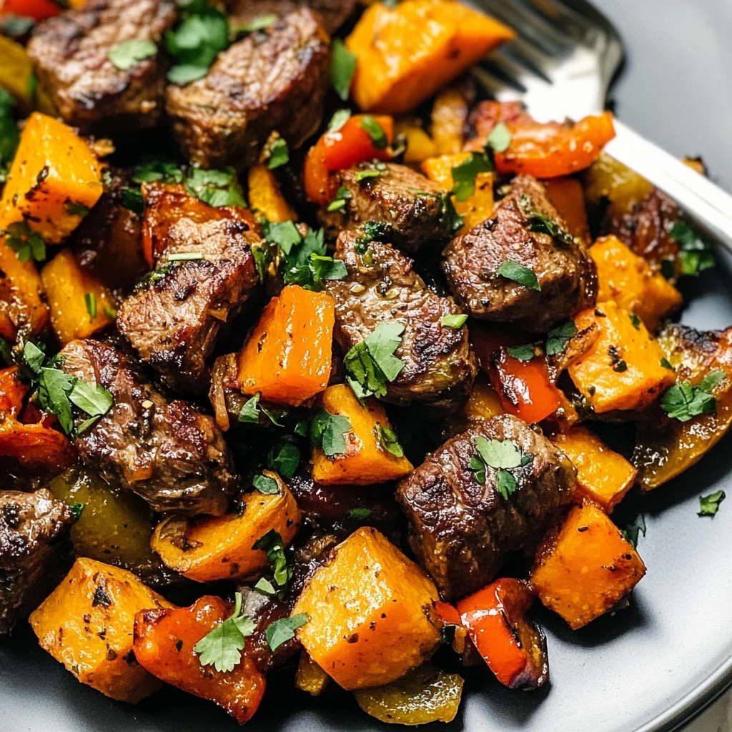 Whole30 Steak Bites with Sweet Potatoes and Peppers